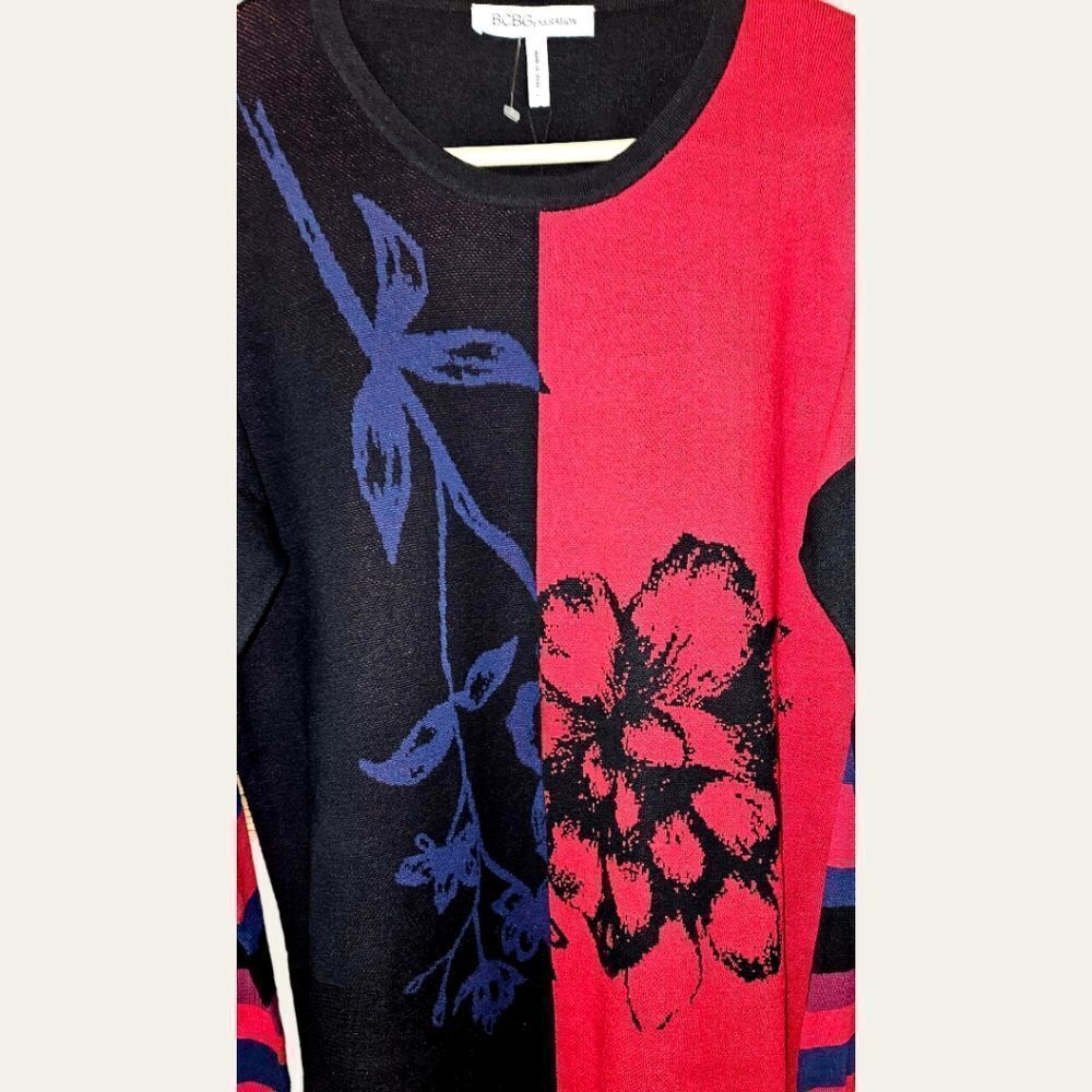 BCB GENERATION Women's red,black,blue crew neck longsleve floral Sweater Size L - Picture 8 of 15